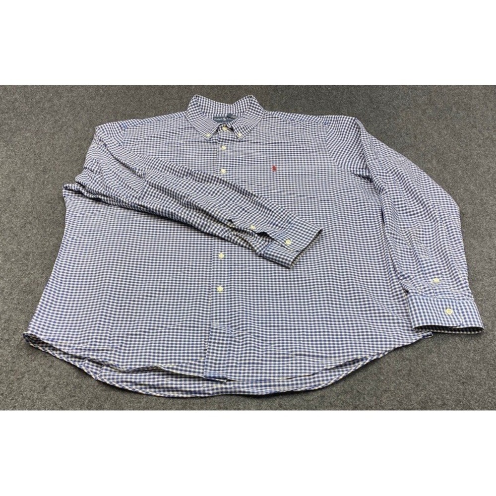Ralph Lauren Button Shirt Mens XXL Blue Gingham Custom Fit Cotton Long Sleeve